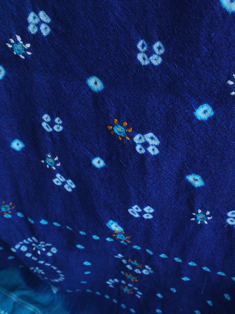 Blue Bandhej Bagida Handloom Wool Shawl