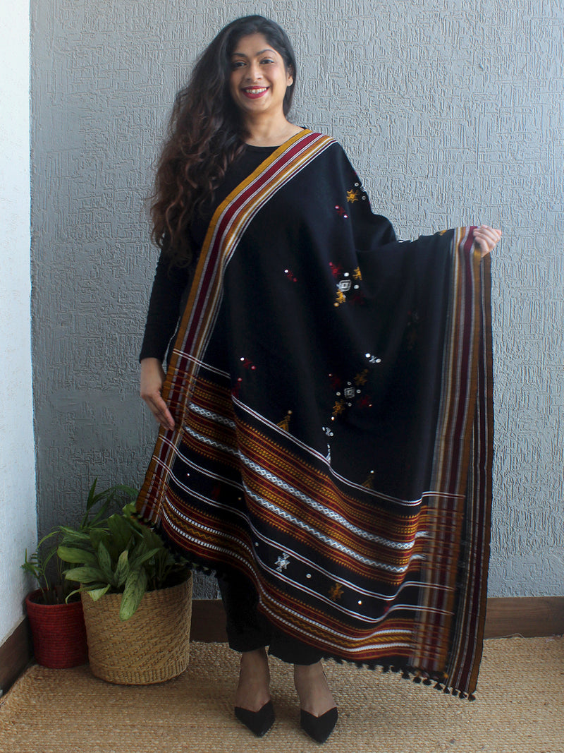 Black Bhujodi Handloom Acrylic Wool Shawl