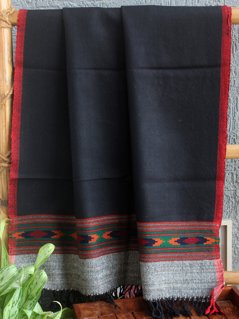 Black Handloom Pure Wool Kullu Stole