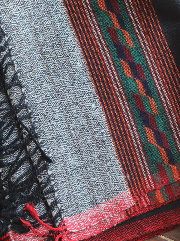 Black Handloom Pure Wool Kullu Stole