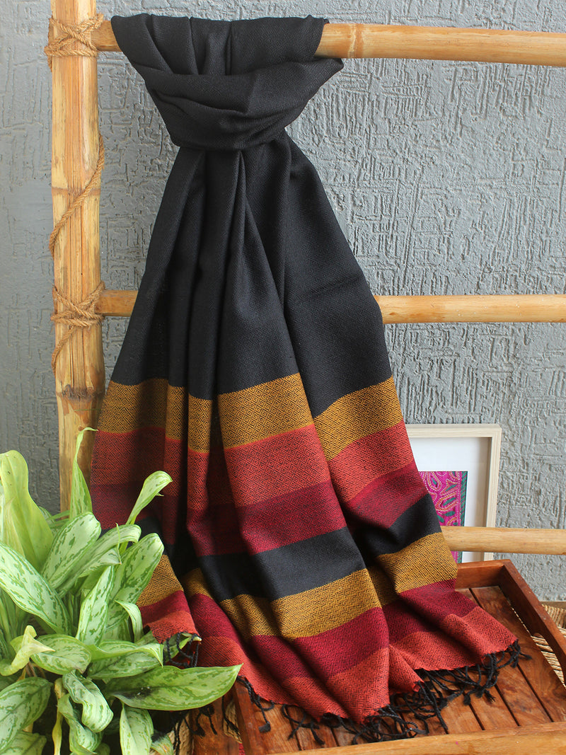 Black Handloom Pure Wool Kullu Stole