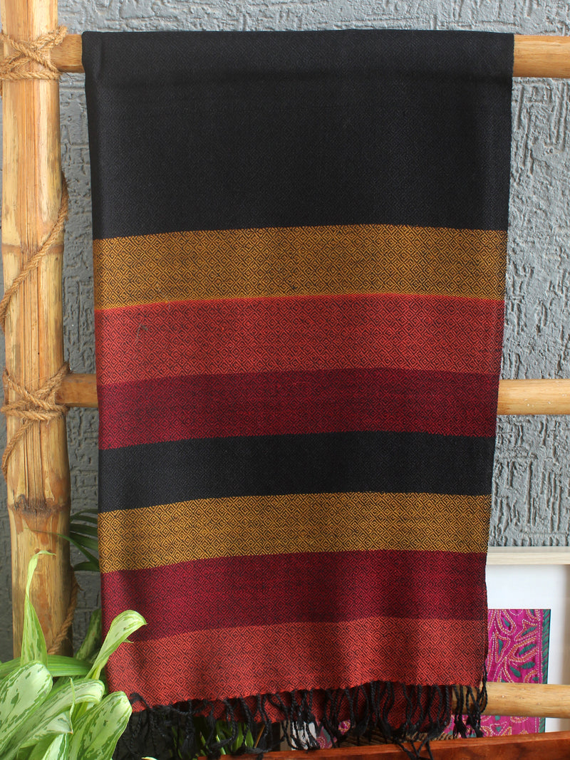 Black Handloom Pure Wool Kullu Stole