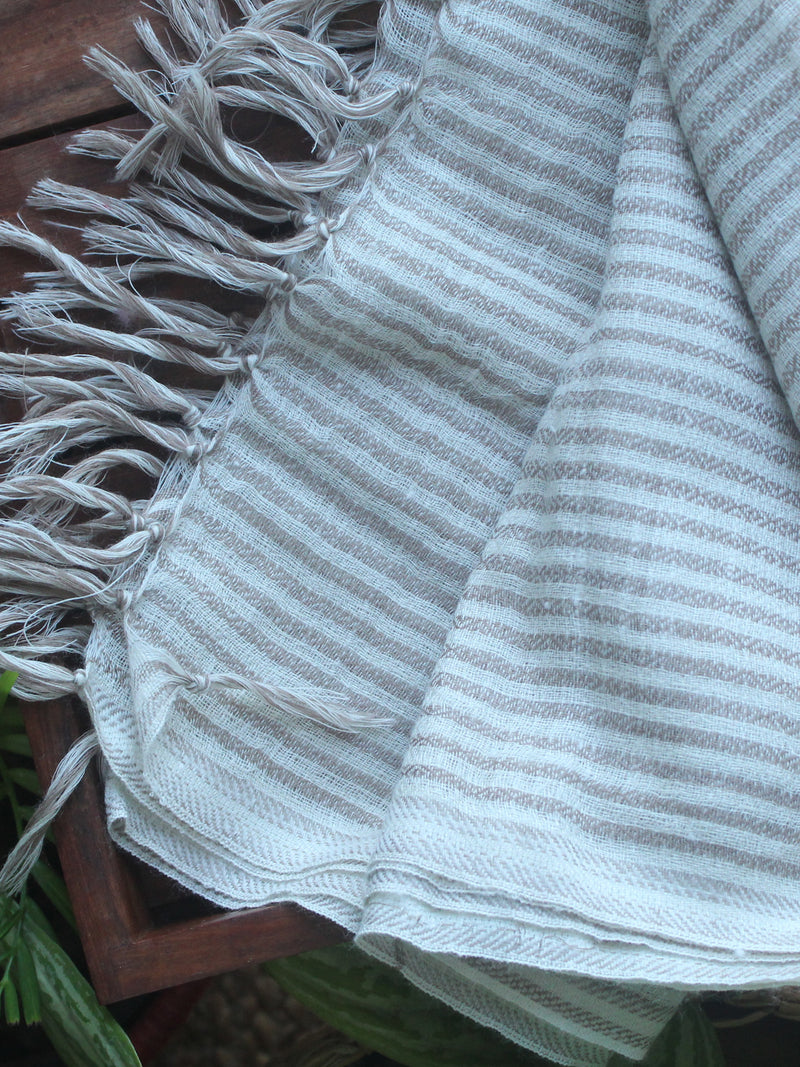 Natural Angora Wool Striped Handloom Stole