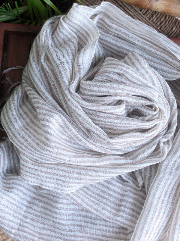 Natural Angora Wool Striped Handloom Stole