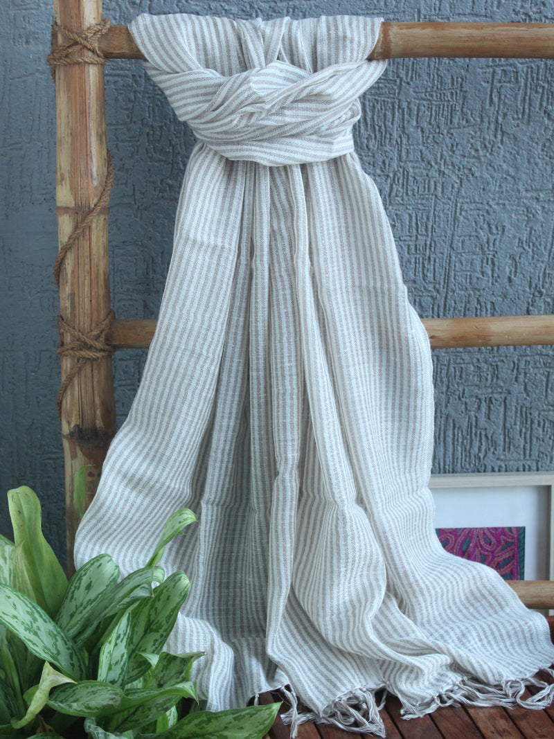 Natural Angora Wool Striped Handloom Stole