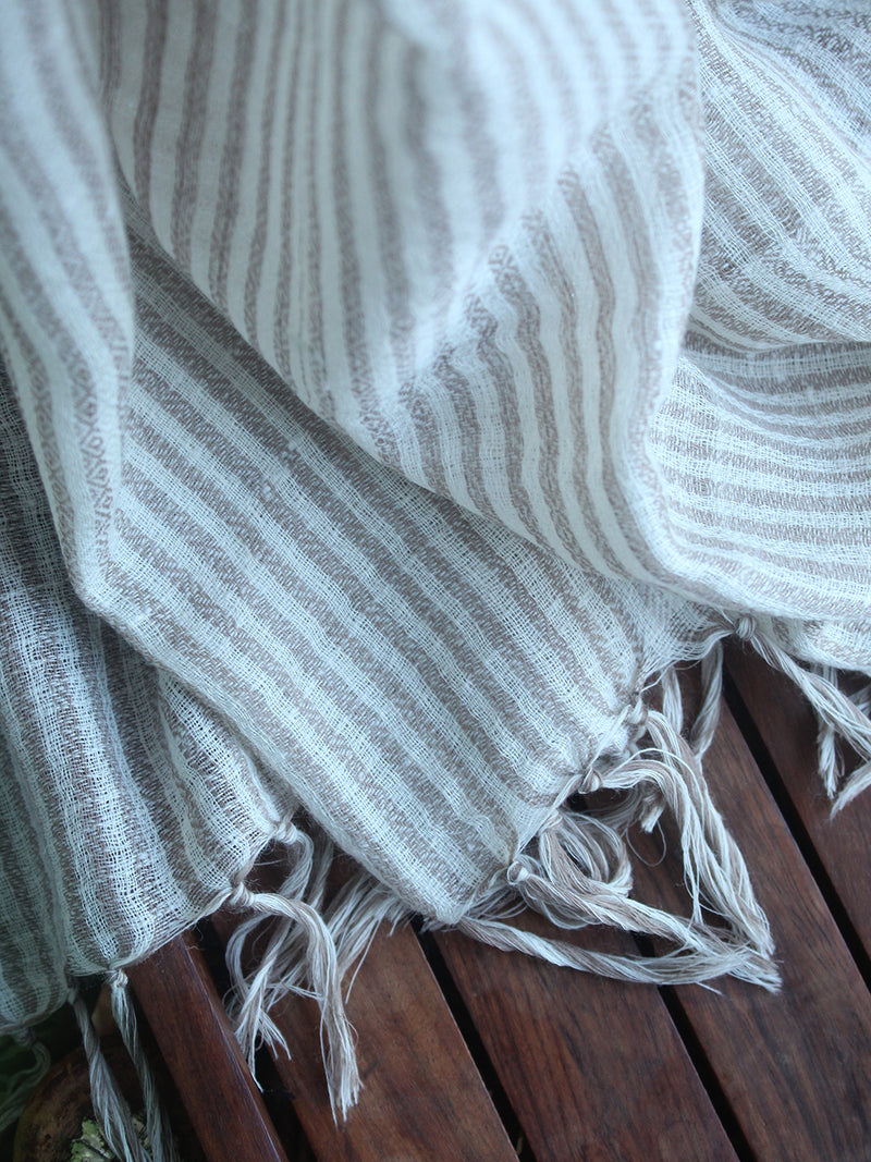 Natural Angora Wool Striped Handloom Stole