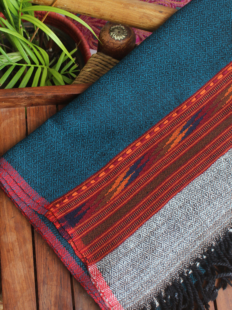 Blue Handloom Pure Wool Kullu Stole