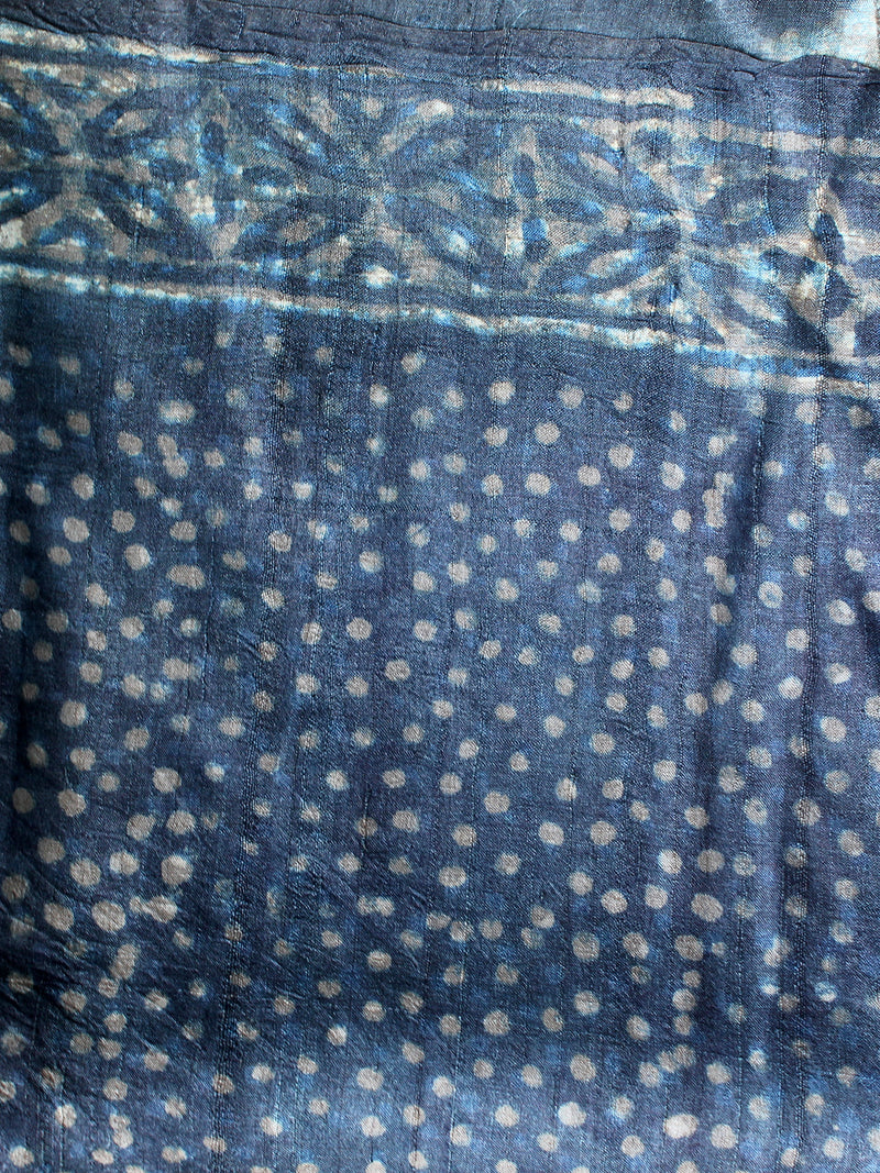 Indigo Bagru Dabu Hand Block Printed Handloom Tussar Silk Saree