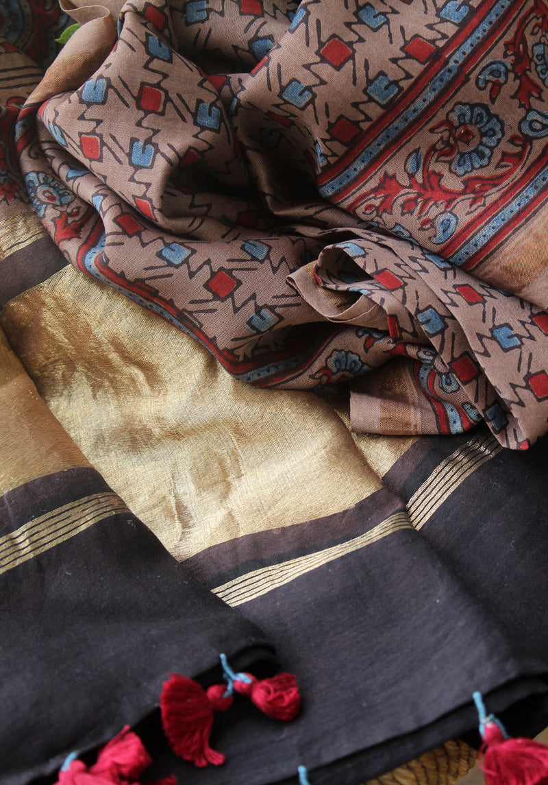 Chanderi Ajrakh Hand Block Printed Dupatta