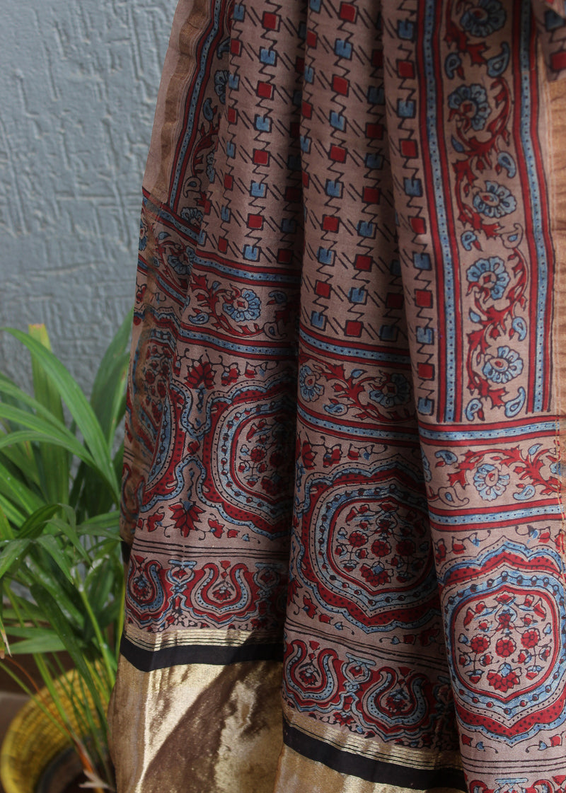 Chanderi Ajrakh Hand Block Printed Dupatta