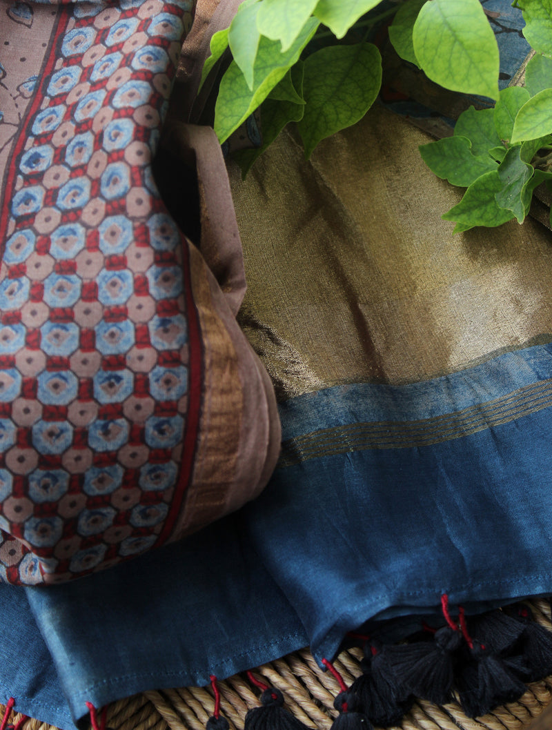 Chanderi Ajrakh Hand Block Printed Dupatta