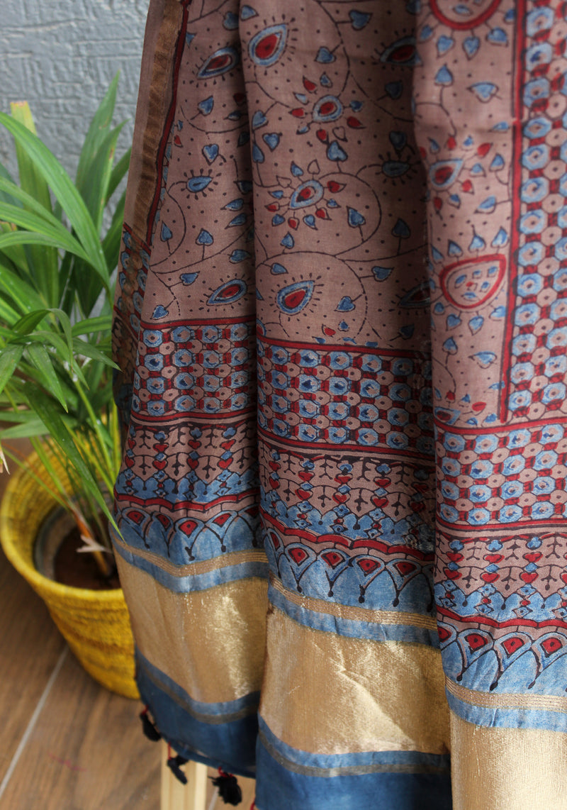 Chanderi Ajrakh Hand Block Printed Dupatta