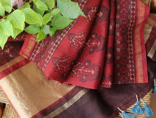 Chanderi Ajrakh Hand Block Printed Dupatta