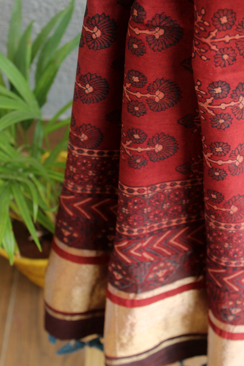 Chanderi Ajrakh Hand Block Printed Dupatta