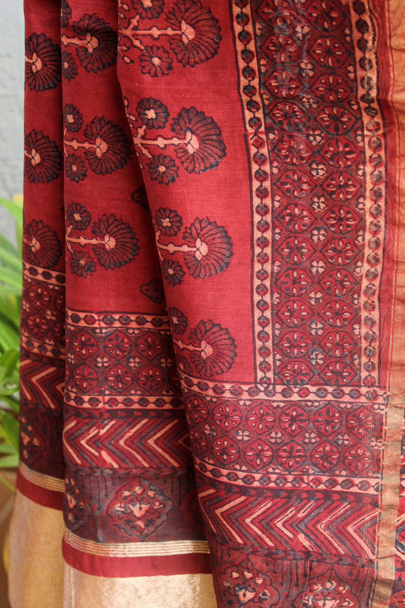 Chanderi Ajrakh Hand Block Printed Dupatta