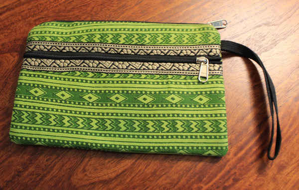 Green Hand Block Printed Cash/Card Pouch