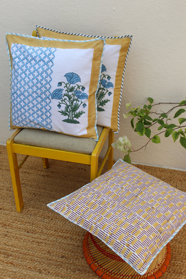 White Hand Block Printed Cushion Cover (18 inches x 18 inches)