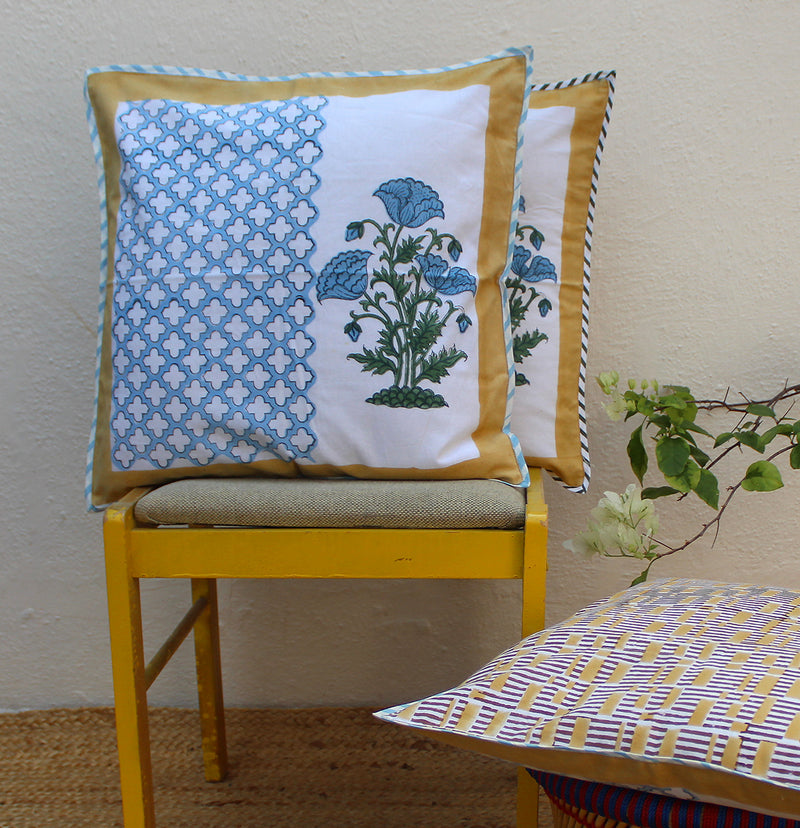 White Hand Block Printed Cushion Cover (18 inches x 18 inches)