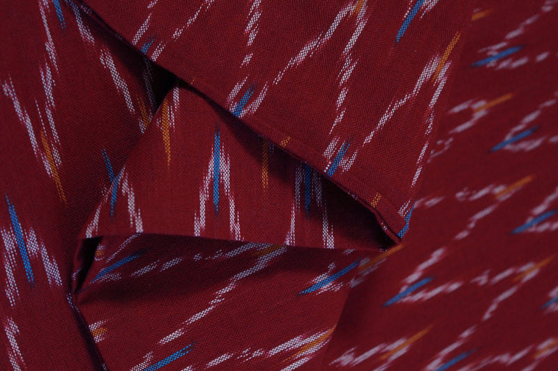 Maroon Single Ikkat Handloom Cotton Fabric