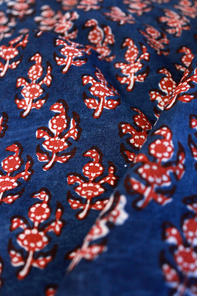 Indigo Fadat Hand Block Printed Cotton Fabric