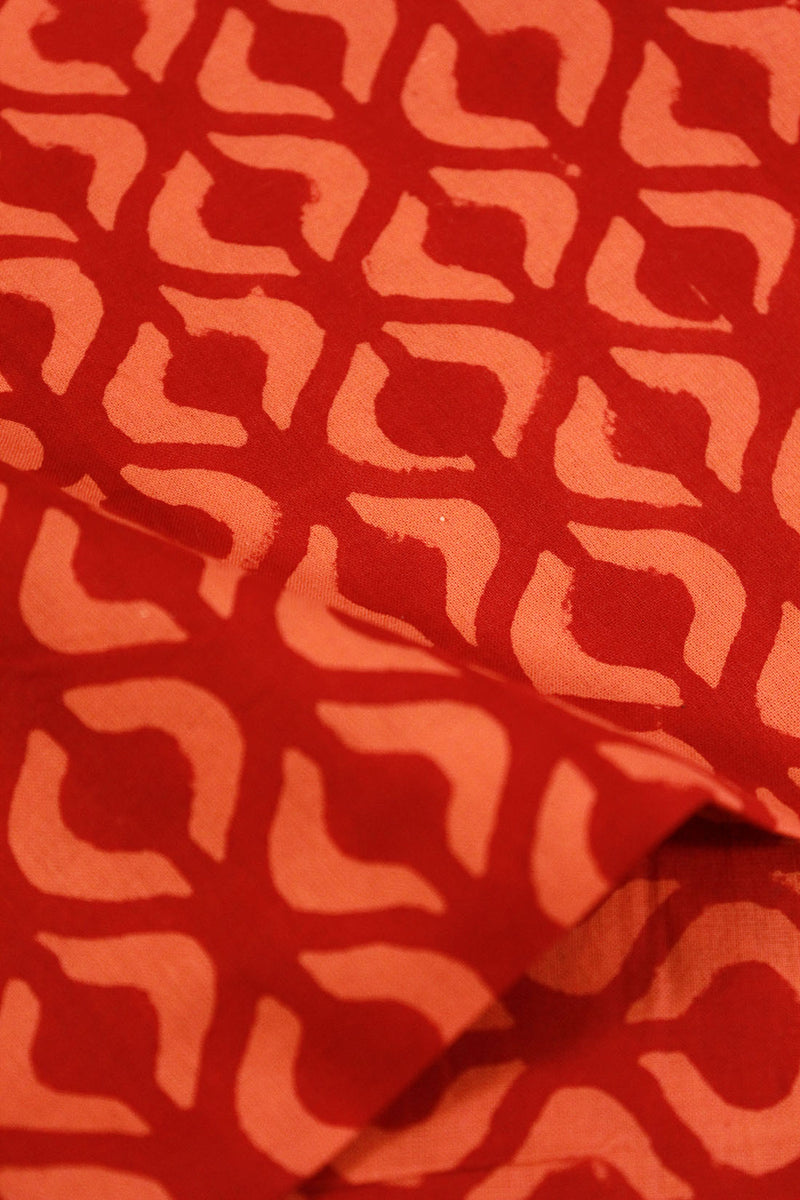 Orange Bagru Hand Block Printed Cotton Fabric