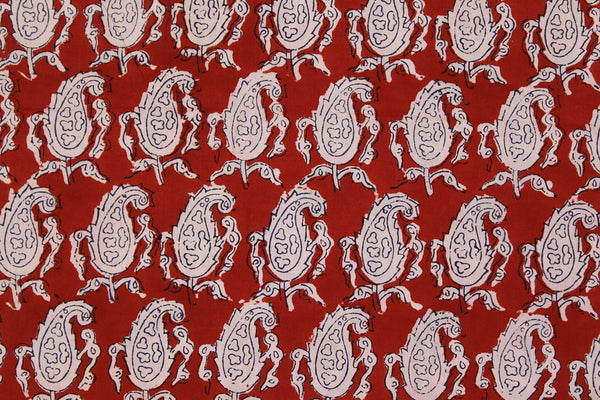 Maroon Bagru Hand Block Printed Cotton Fabric