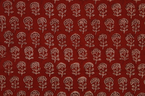 Maroon Bagru Hand Block Printed Cotton Fabric