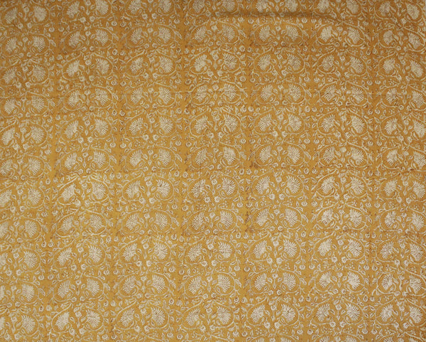 Mustard Kalamkari Hand Block Printed Cotton Fabric