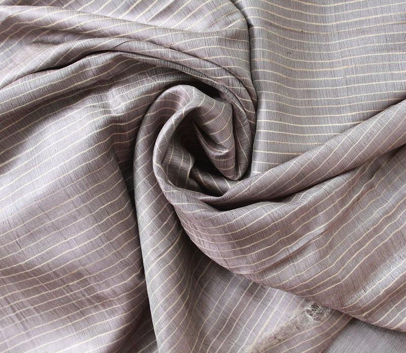 Grey Striped Tussar Silk Handwoven Saree