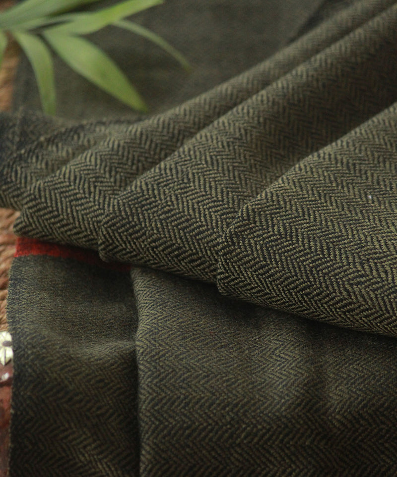 Khaki and Black Dual Toned Kinnauri Handwoven Pure Wool Shawl