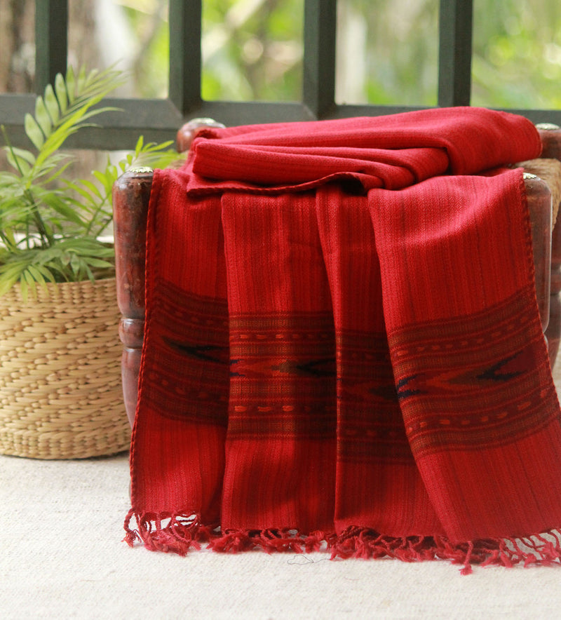 Red Dual Toned Kinnauri Handwoven Pure Wool Shawl