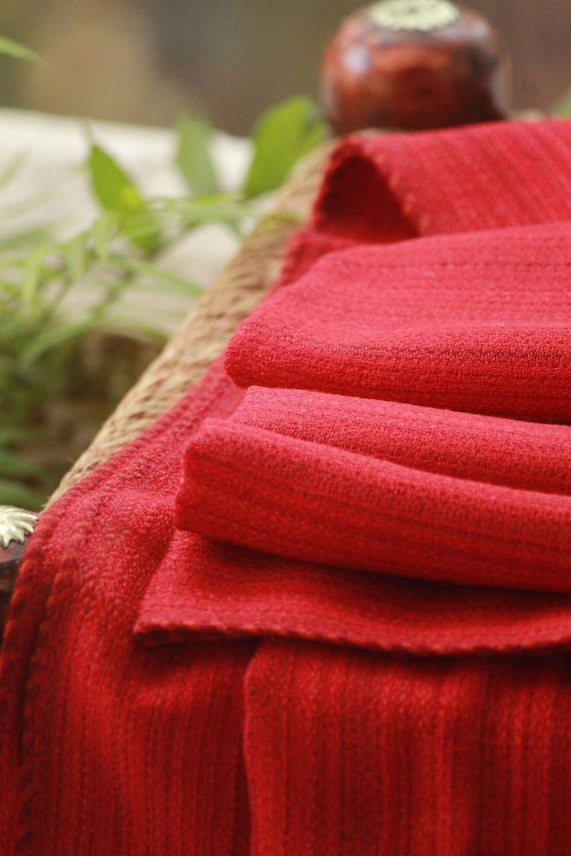 Red Dual Toned Kinnauri Handwoven Pure Wool Shawl