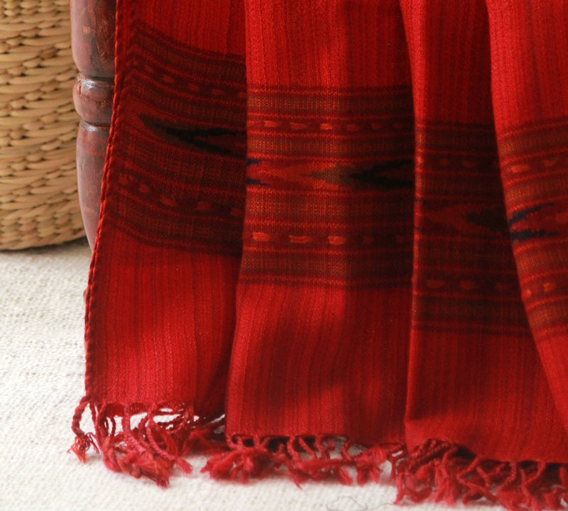 Red Dual Toned Kinnauri Handwoven Pure Wool Shawl