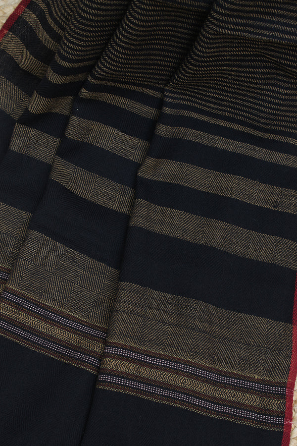 Demure Strength | Black and Beige Striped Handloom Merino Wool Kumaoni Shawl