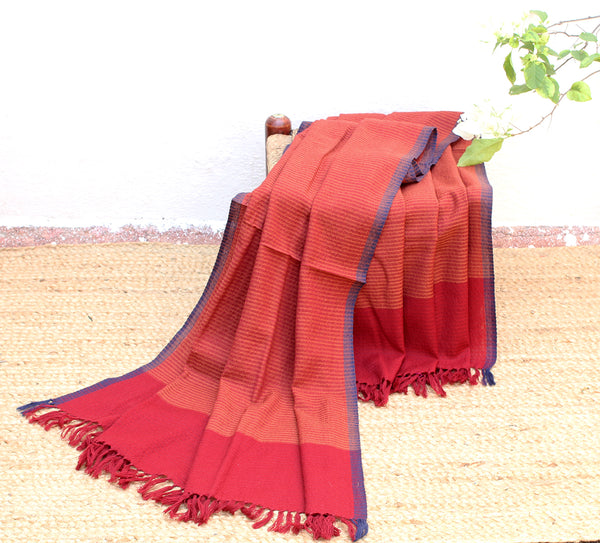 Sunset Red | Red and Yellow Handloom Merino Wool Kumaoni Shawl