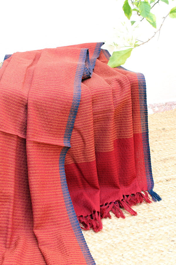 Sunset Red | Red and Yellow Handloom Merino Wool Kumaoni Shawl