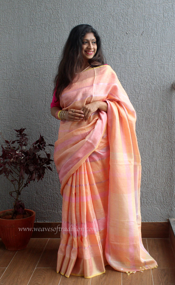 Pastel Multi-coloured Linen Saree