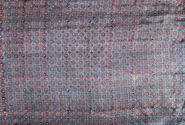 Indigo Ajrakh Hand Block Printed Mashru Silk Fabric