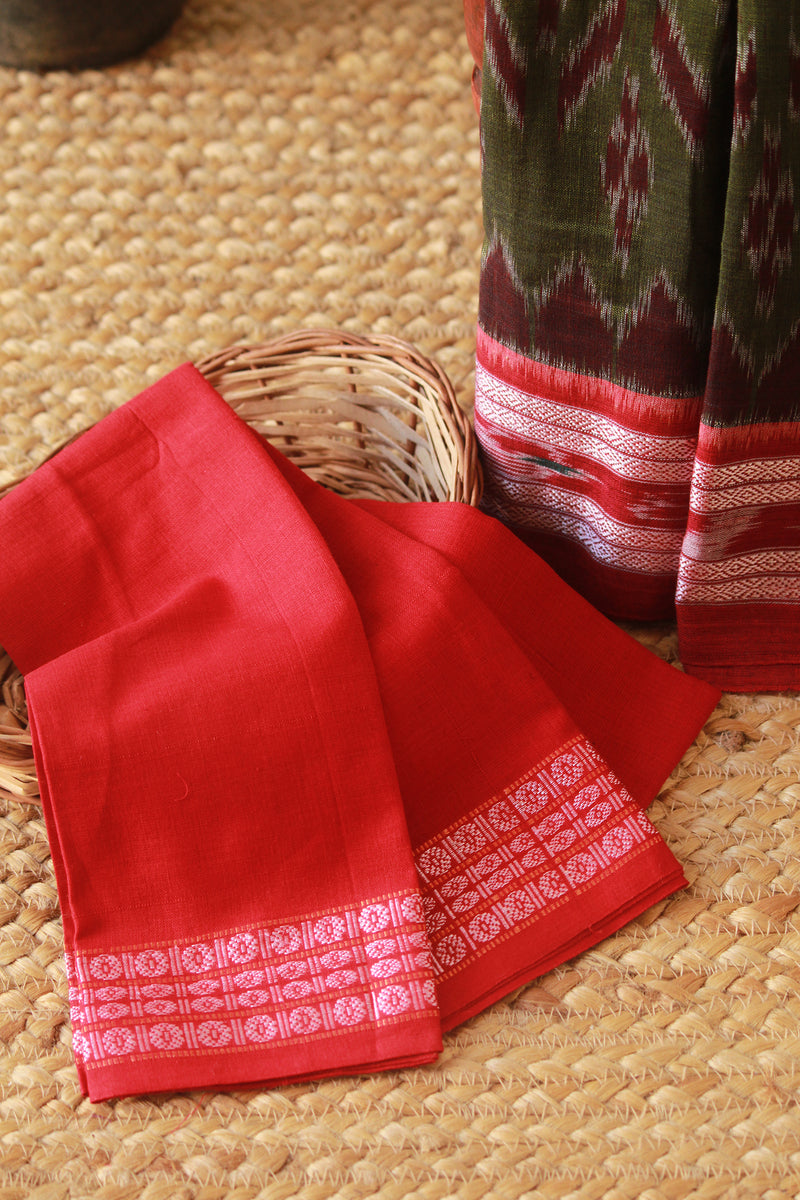 Khaki Sambalpuri Ikkat Handloom Cotton Saree With Blouse Piece