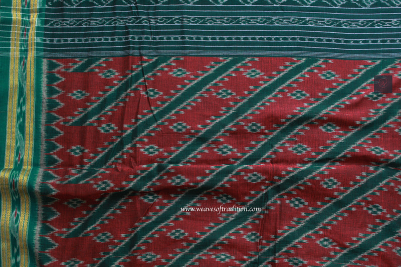 Maroon Odisha Ikkat Handloom Cotton Manibandha Saree With Blouse Piece
