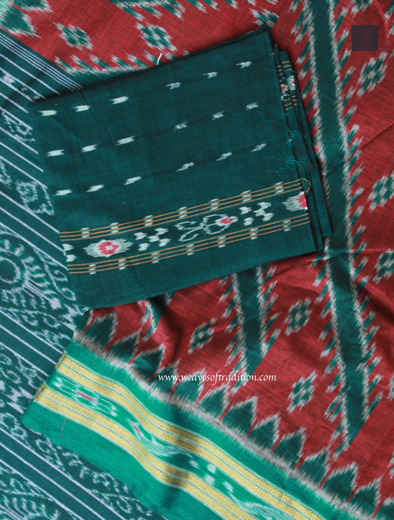 Maroon Odisha Ikkat Handloom Cotton Manibandha Saree With Blouse Piece