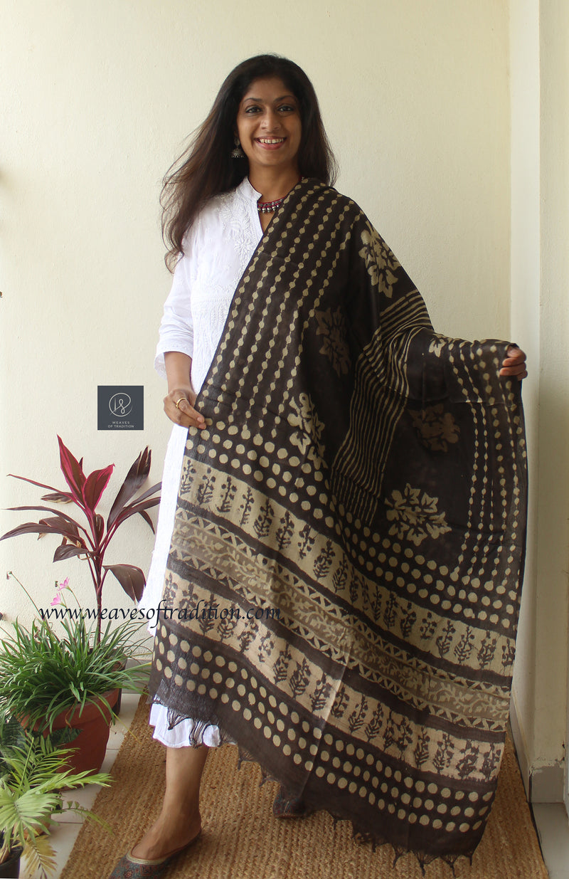 Brown Modal Silk Batik Dupatta