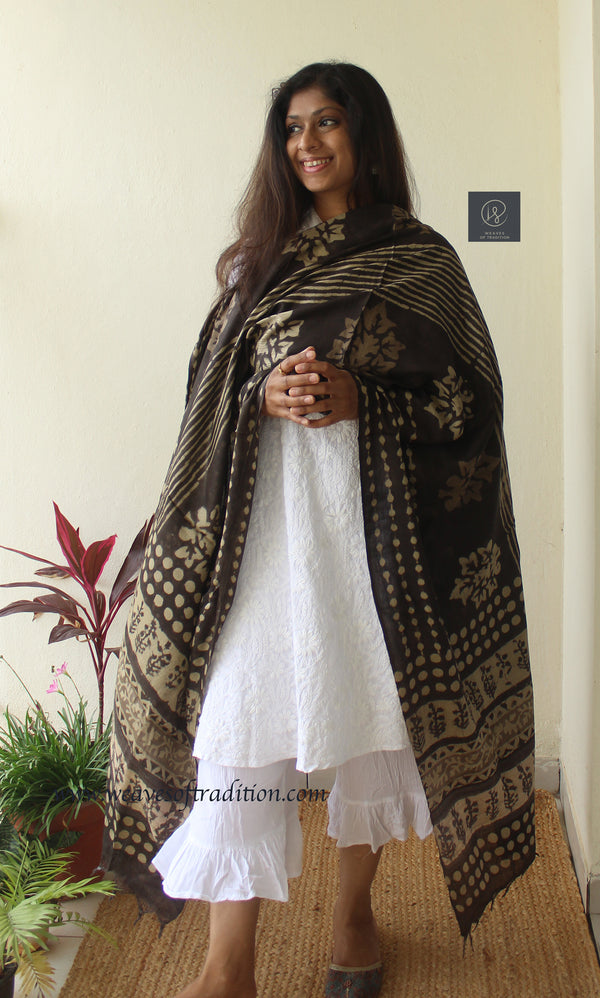 Brown Modal Silk Batik Dupatta