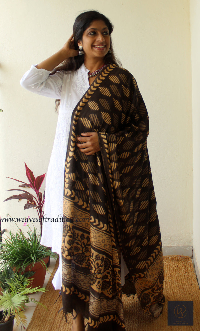 Brown Modal Silk Batik Dupatta