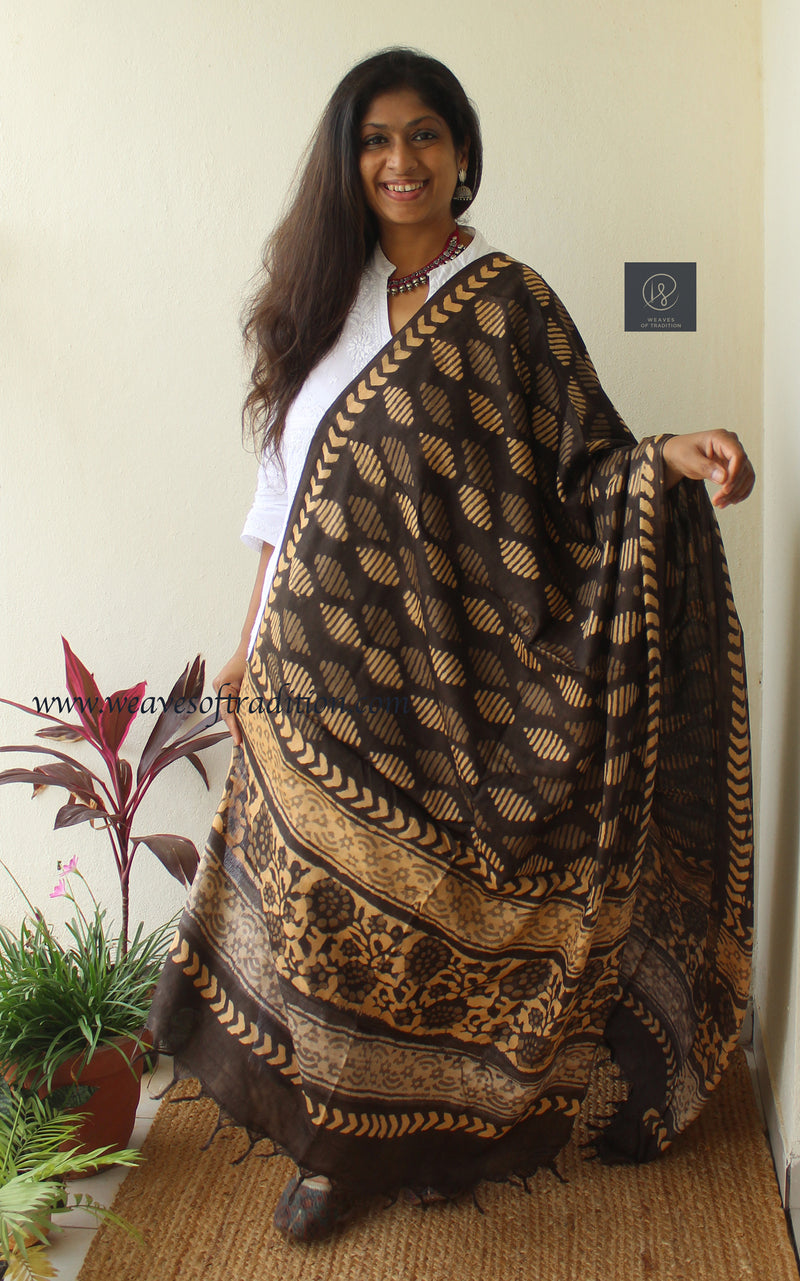 Brown Modal Silk Batik Dupatta